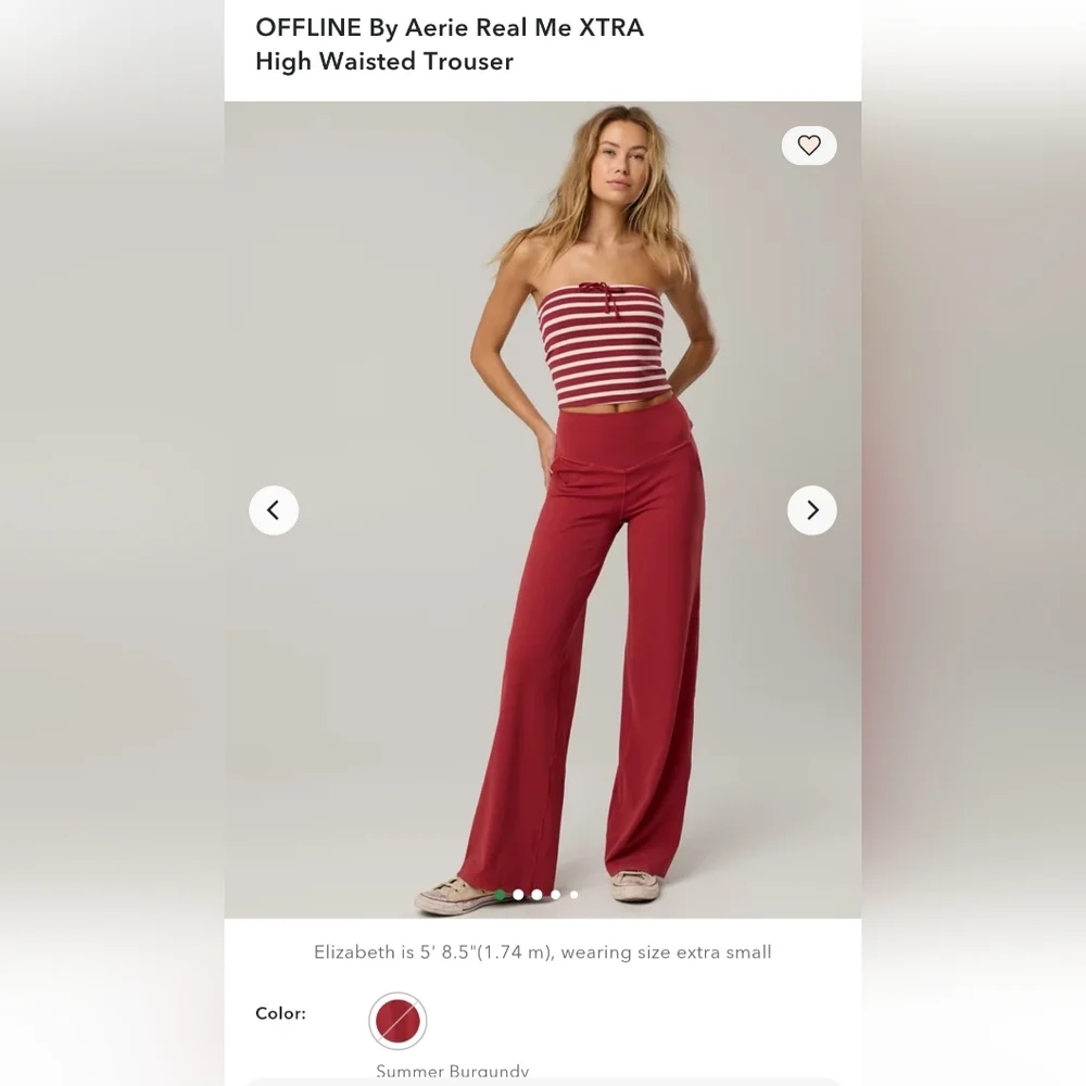 Aerie Real Me XTRA High Waisted Wide Leg Pants - Burgundy - Picture 1 of 6